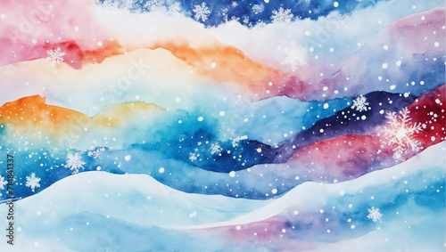 abstract watercolor background with snow