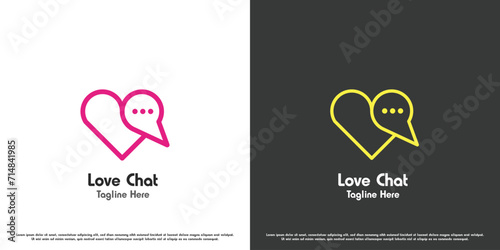 Love chat logo design illustration. Love heart icon shape message chat email post social media online dating app. Linear symbol minimal simple modern creative unique solid basic geometric bubble. photo