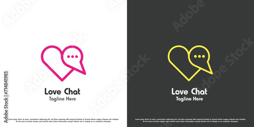 Love chat logo design illustration. Love heart icon shape message chat email post social media online dating app. Linear symbol minimal simple modern creative unique solid basic geometric bubble.