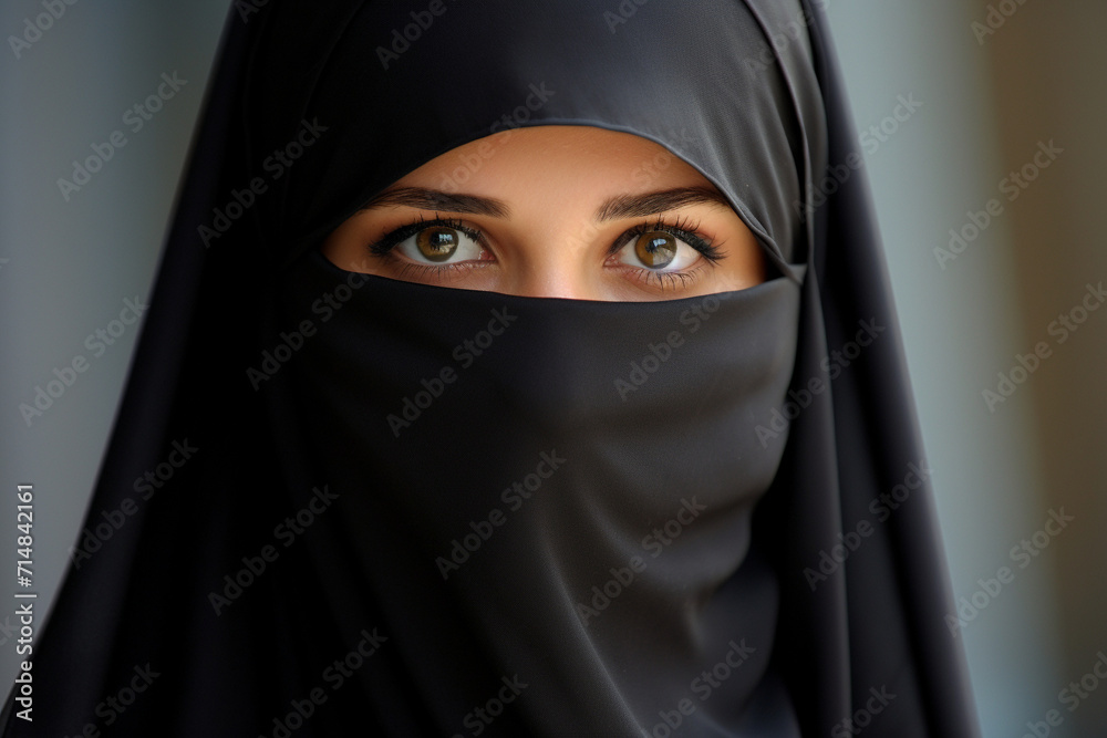 Face of a woman in a niqab, close-up, eyes. Face of a woman in a niqab, close-up, eyes.