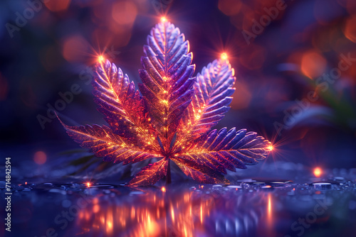 a stylized rainbow-iridescent cannabis icon symbol in the style of iridescent opalescent holographic