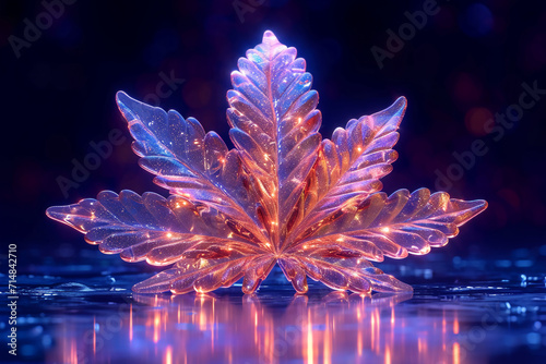 a stylized rainbow-iridescent cannabis icon symbol in the style of iridescent opalescent holographic