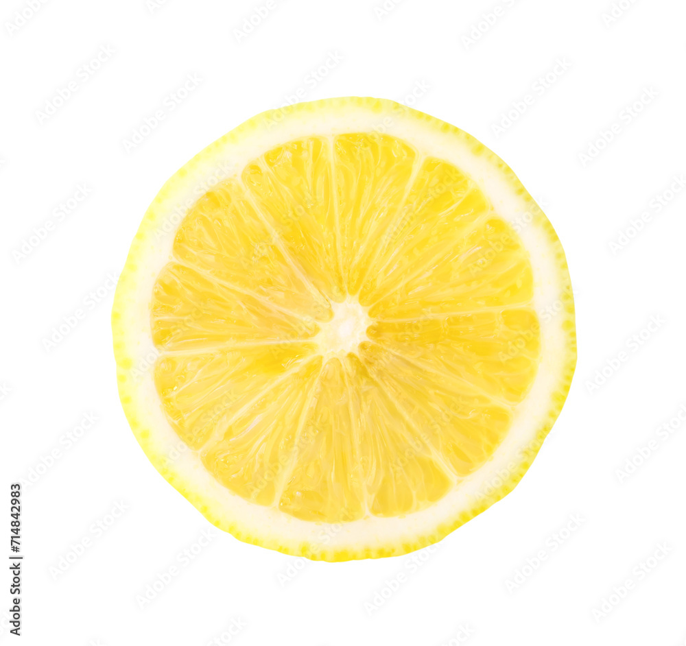 Top view of beautiful yellow lemon half isolated on white background with clipping path
