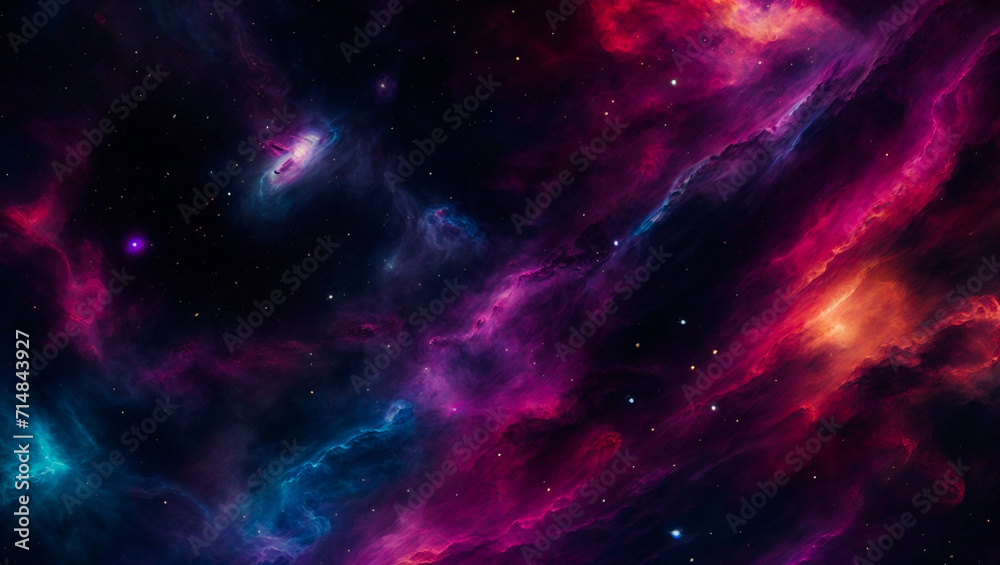 Fragment of multicolored texture painting. Nebula. 4k digital painting of space. Stars, colorful nebulous nebulae.