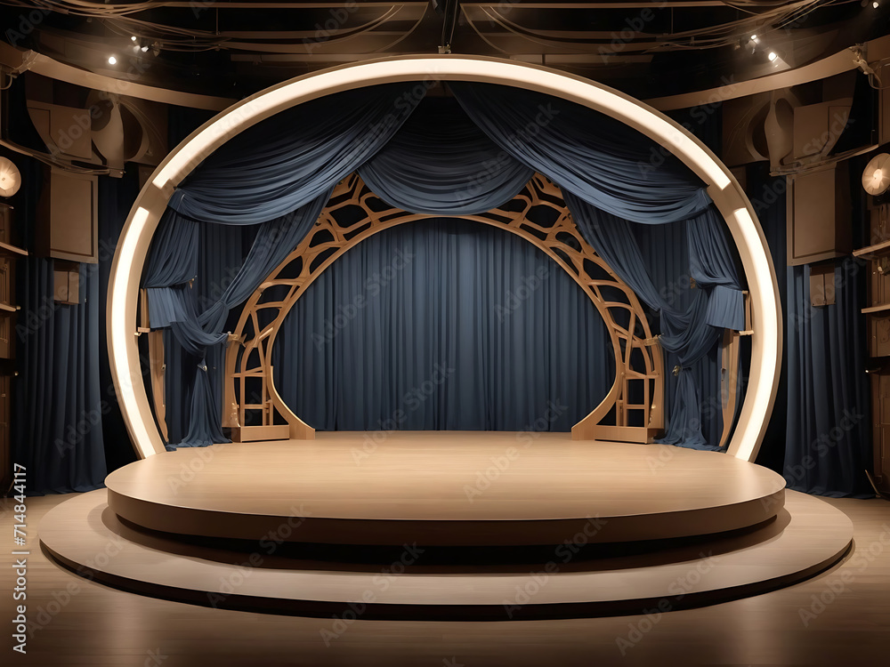 stage platform design in circular shape gate with closed curtains design.