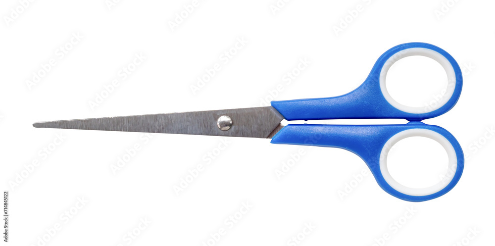 Small multipurpose scissors with blue handle isolated on white background with clipping path Small multipurpose scissors with blue handle isolated on white background with clipping path