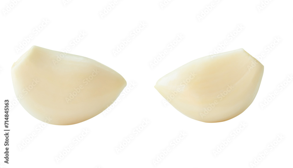 Peeled garlic cloves in set isolated on white background with clipping path Peeled garlic cloves in set isolated on white background with clipping path