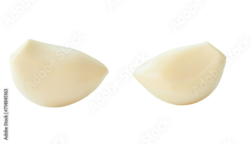 Peeled garlic cloves in set isolated on white background with clipping path