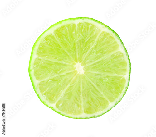 Top view of green lemon half isolated with clipping path in png file format