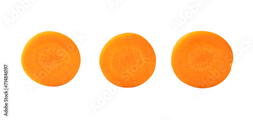 Front view of fresh beautiful carrots slices or pieces in set isolated on white background with clipping path photo