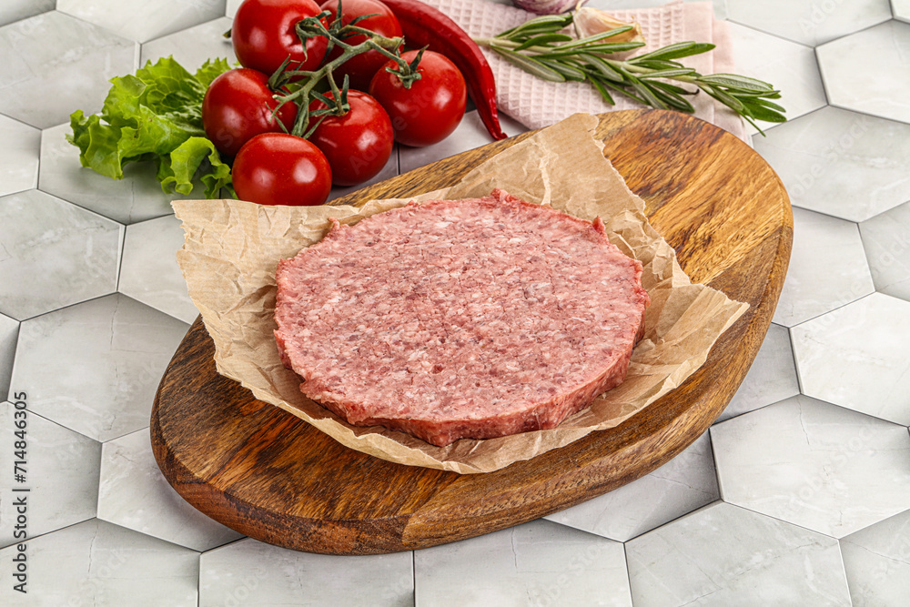 Raw beef uncooked burger cutlet