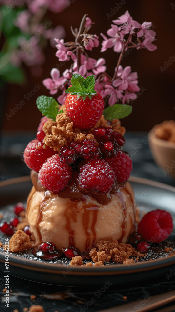 Caramel Drizzled Dessert with Fresh Berries and Crumble Caramel Drizzled Dessert with Fresh Berries and Crumble