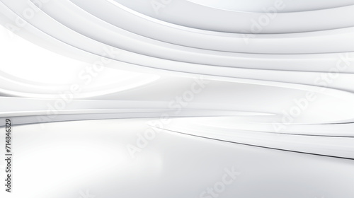 Abstract white room with wave lines pattern, 3D illustration. photo