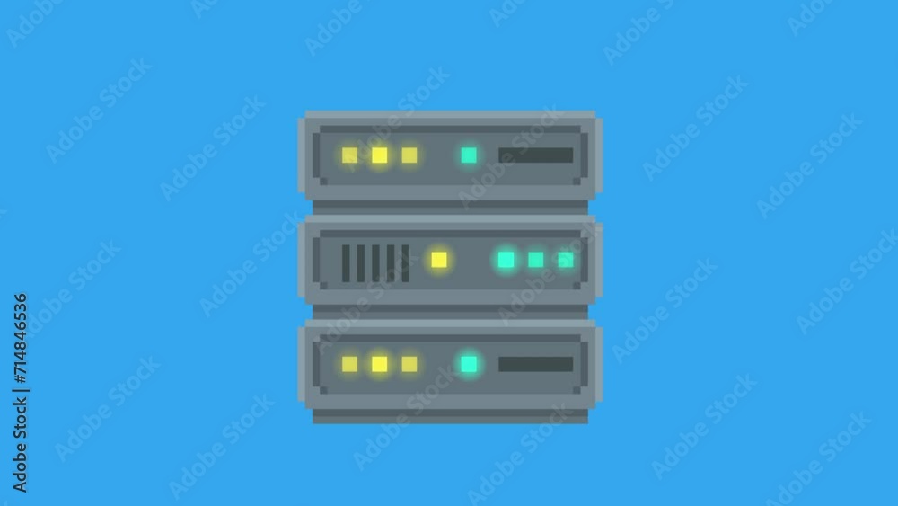 Pixel Art animation for a running server. The lights on the server go on and off. The server is made in pixel style. HD, 4k video clip. Pixel Art animation for a running server. The lights on the server go on and off. The server is made in pixel style. HD, 4k video clip.
