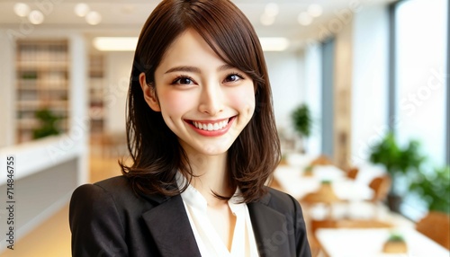 オフィスで働く若い日本人女性。画像生成AI。 photo