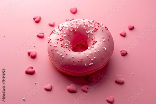 Pink donuts with sprinkles on background.