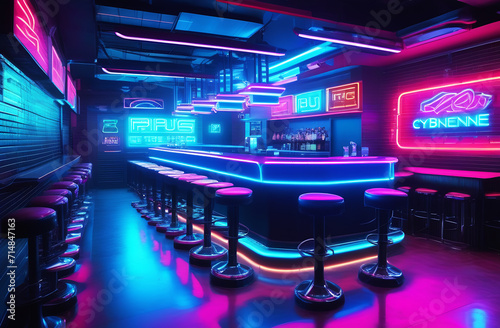 Empty neon bar with neon light