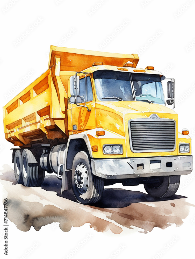 semi truck illustration vintage retro watercolor wallpaper