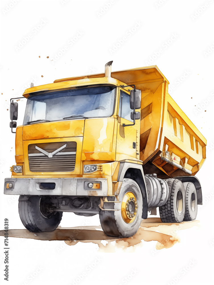 semi truck illustration vintage retro watercolor wallpaper