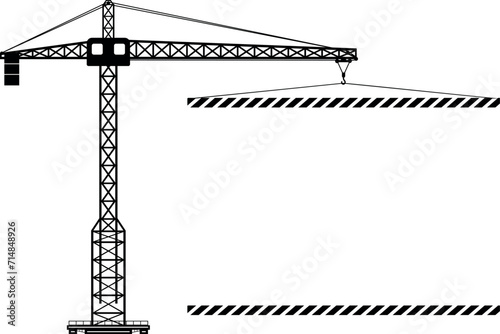Silhouette of Mobile Wheel Crane with Poster Icon in Flat Style. Vector Illustration