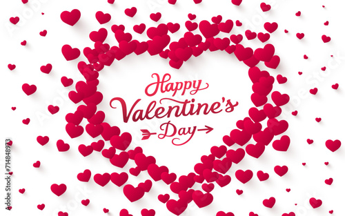 Red heart of Valentines Day, many hearts around in the form of a symbol. Vector illustration.