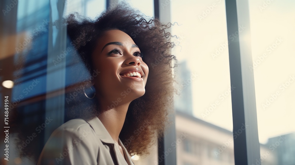 African young business woman looking at the window African young business woman looking at the window