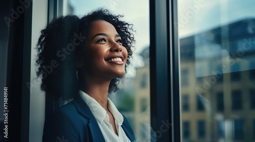 African young business woman looking at the window 