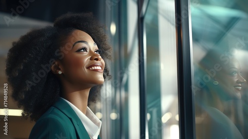 African young business woman looking at the window 