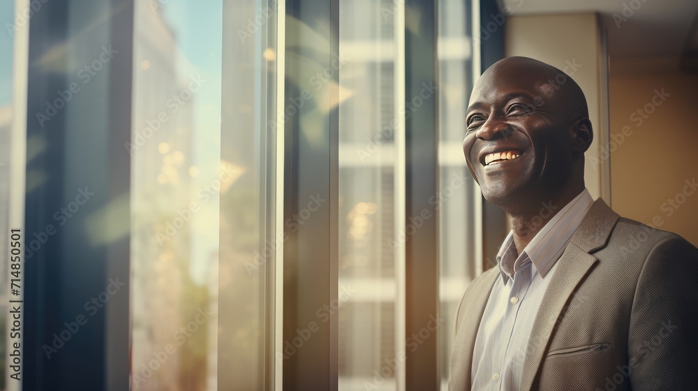 African middle age business man looking at the window African middle age business man looking at the window