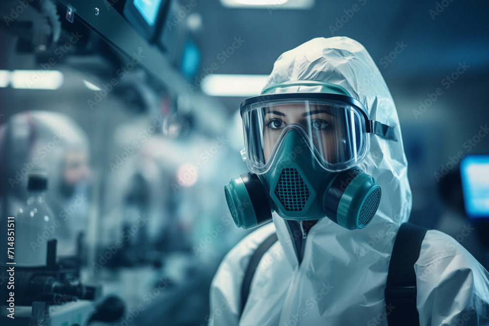 Close-up doctor wearing PPE suit and face mask and face shield in hospital Controlled area to prevent the spread of coronavirus and industrial chemicals People concept Close-up doctor wearing PPE suit and face mask and face shield in hospital Controlled area to prevent the spread of coronavirus and industrial chemicals People concept