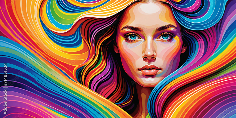 Girl Face With Rainbow color hair effects generated by AI