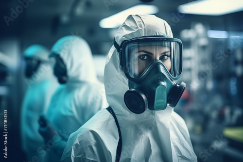 Close-up doctor wearing PPE suit and face mask and face shield in hospital Controlled area to prevent the spread of coronavirus and industrial chemicals People concept