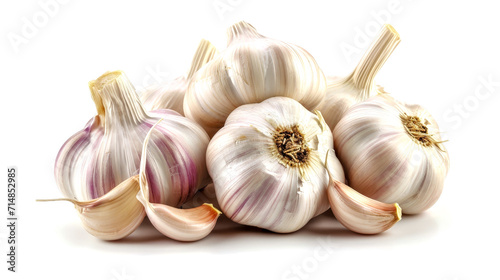 Fresh Whole Garlic Bulbs with Cloves on White Background
