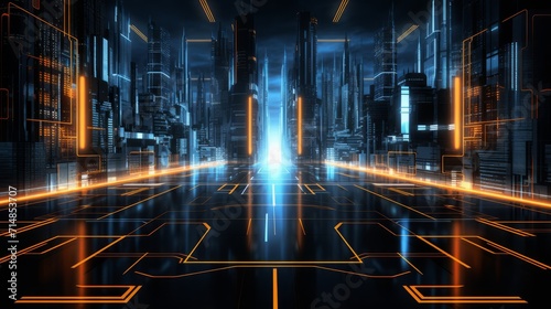 A Futuristic Tron Legacy-Inspired Background with Illuminated Grid and Shapes