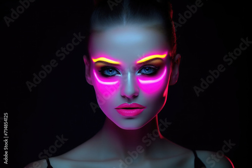 Portrait of a woman in neon mask