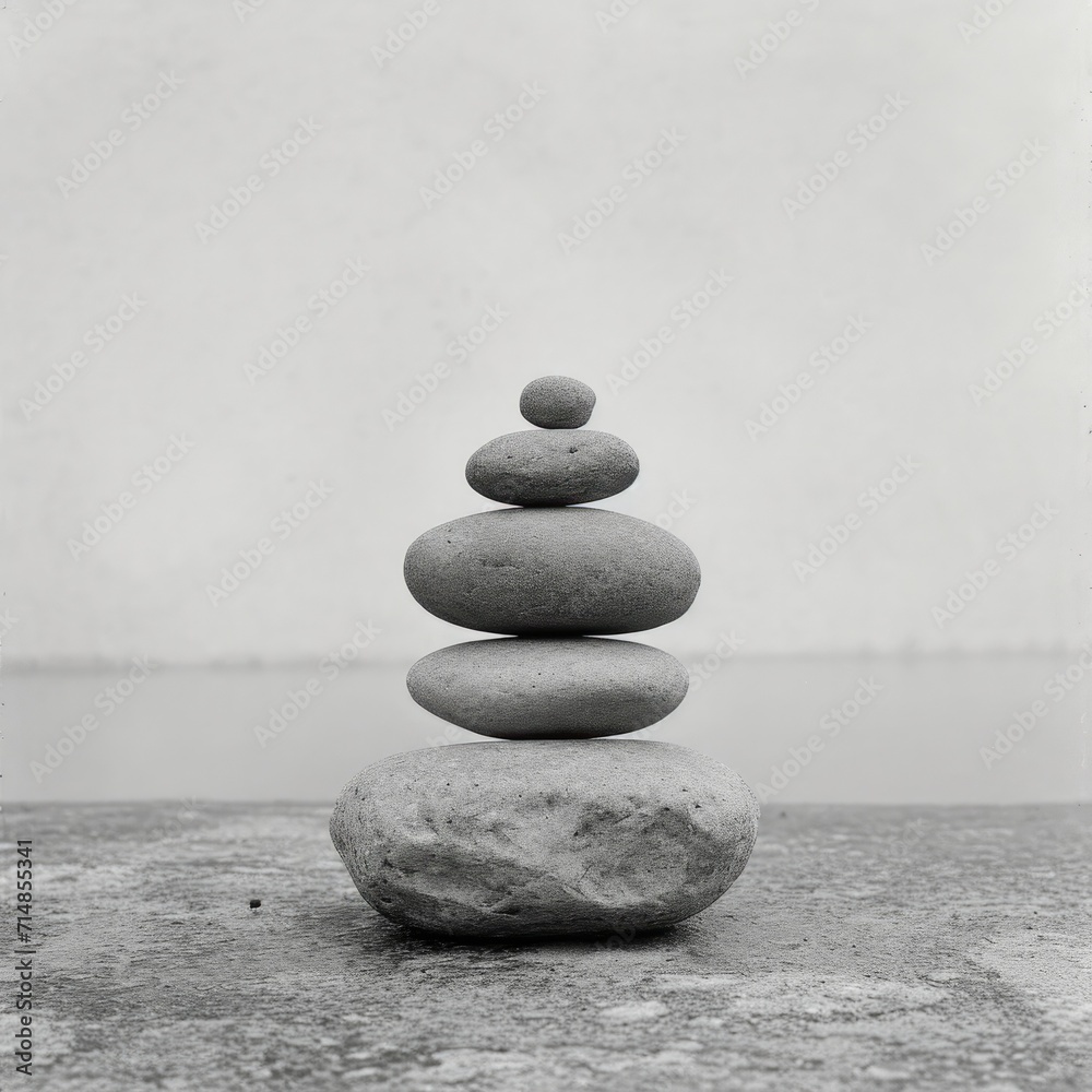 Perfectly stacked stones in a tranquil Zen garden Perfectly stacked stones in a tranquil Zen garden