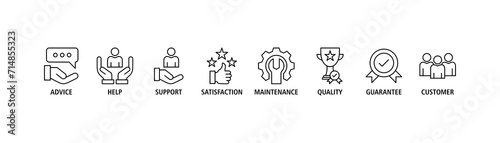 After-sales service banner web icon set vector illustration concept with icon of advice, help, support, satisfaction, maintenance, quality, guarantee, customer