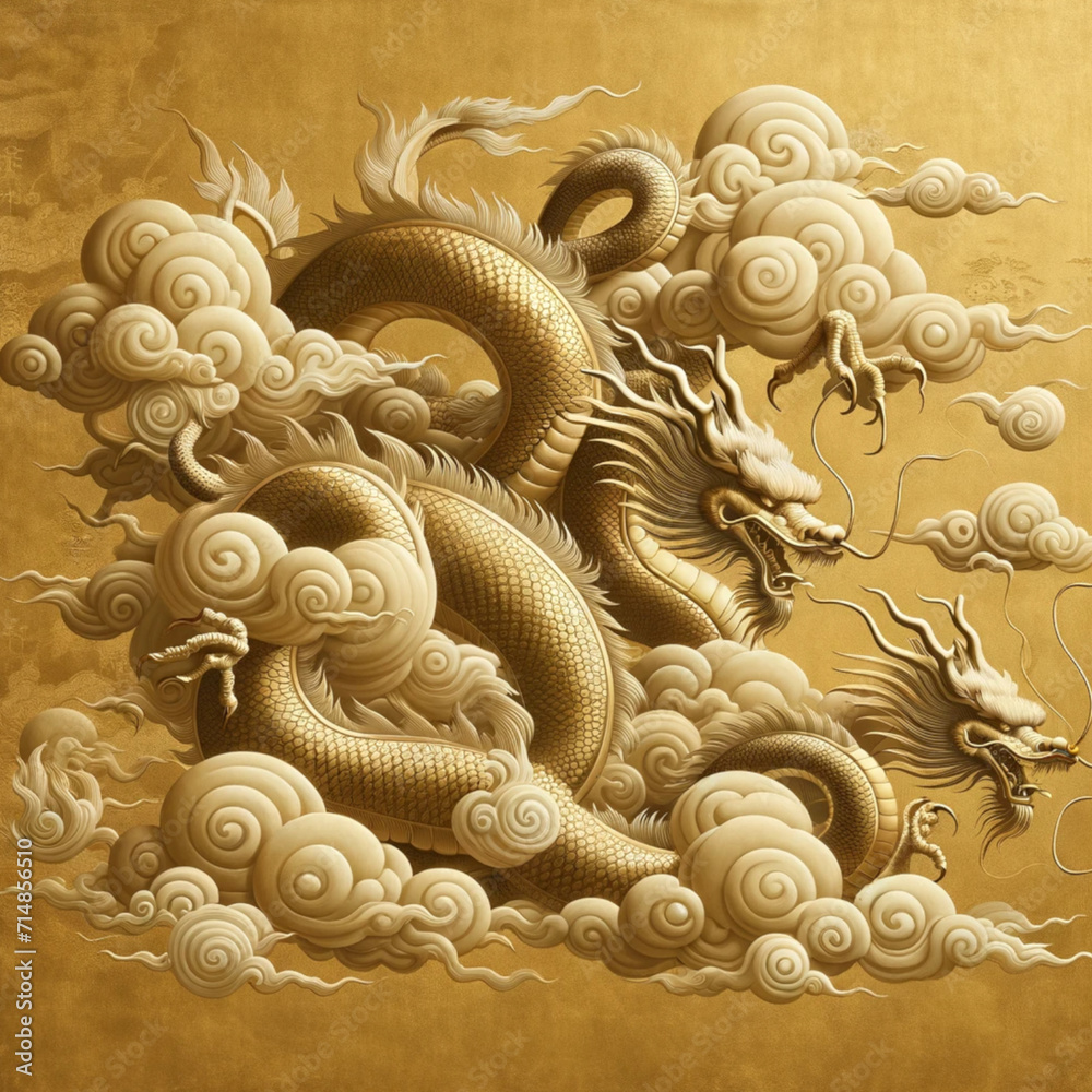 the minimalist realistic art illustrations of mythical gold dragons on a cloud, designed in a old traditional Chinese style the minimalist realistic art illustrations of mythical gold dragons on a cloud, designed in a old traditional Chinese style