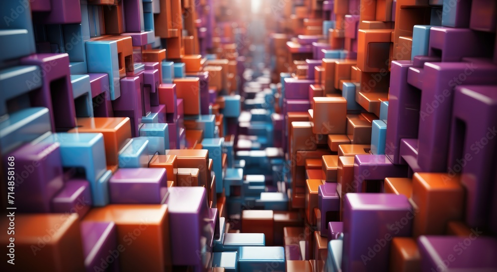 A mesmerizing screenshot captures a lively indoor scene, featuring a vibrant group of purple cubes that exude playfulness and creativity