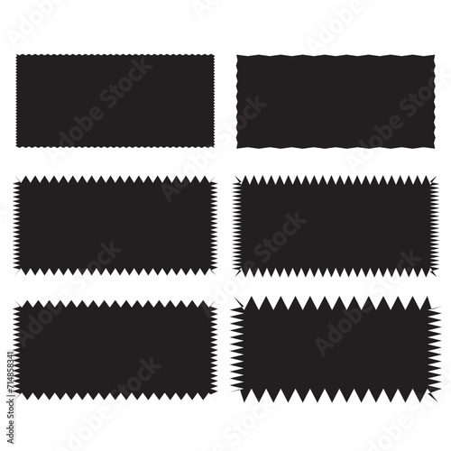 Zig zag edge rectangle and circle shapes collection. Jagged rectangular elements set.Black graphic design elements for decoration,banner, poster,template,sticker,badge.Vector illustration