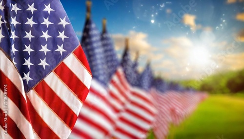 closeup of american flag on blurred background usa independence day concept closeup of an american flag in a row memorial day independence day generated photo