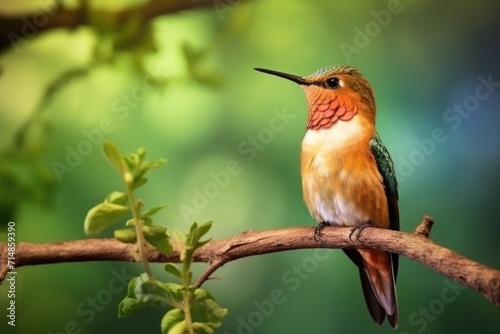 A hummingbird bird sitting on a branch in the jungle. The smallest bird in the world