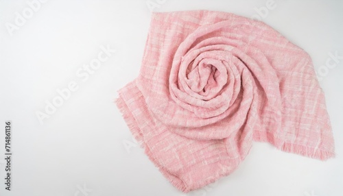 pink blanket on white background flat lay top view