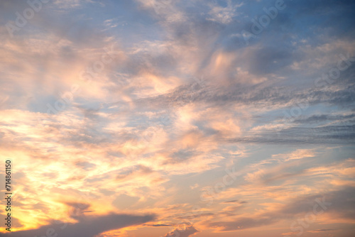 Fototapeta Naklejka Na Ścianę i Meble -  blue sky with clouds, pink sunset, background
