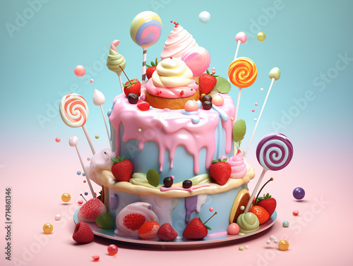 Colorful 3D food illustration