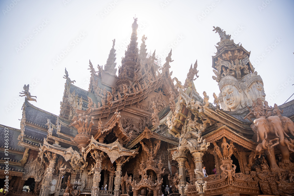 Sanctuary of Truth wooden temple in Pattaya Thailand is a gigantic wood construction located at the cape of Naklua Pattaya City. Sanctuary of Truth temple. 