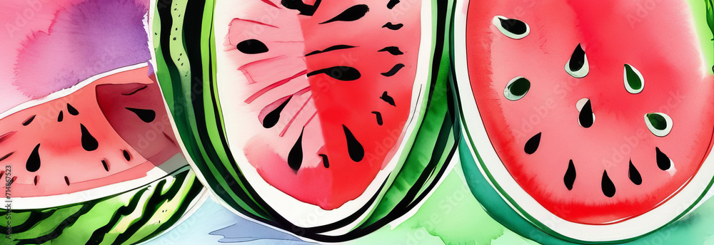 Cartoon fresh green open watermelon half, slices and triangles. Red watermelon piece on soft background. Sliced cocktail water melon fruit set. Illustration of watermelon freshness nature Cartoon fresh green open watermelon half, slices and triangles. Red watermelon piece on soft background. Sliced cocktail water melon fruit set. Illustration of watermelon freshness nature