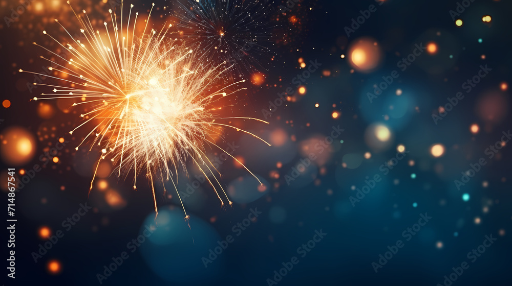 Naklejka premium Beautiful creative holiday background with fireworks and sparkles