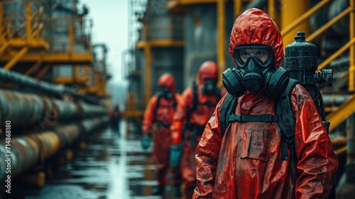 A Hazardous Material (Hazmat) Team Responding to a Chemical Spill in an Industrial Setting