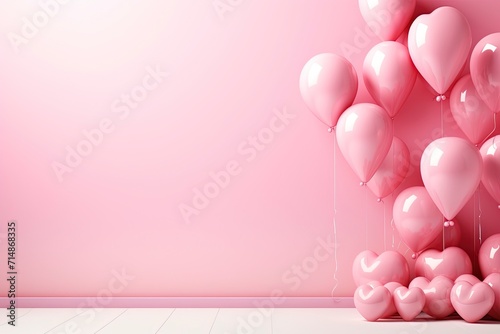 Wallpaper Mural pink back with pink hearts and pink baloons with copy space in the center with generative ai Torontodigital.ca